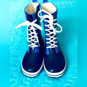 Kids Blue Rain‎ Boots Size Toddler Youth Lace Up Waterproof Outdoor